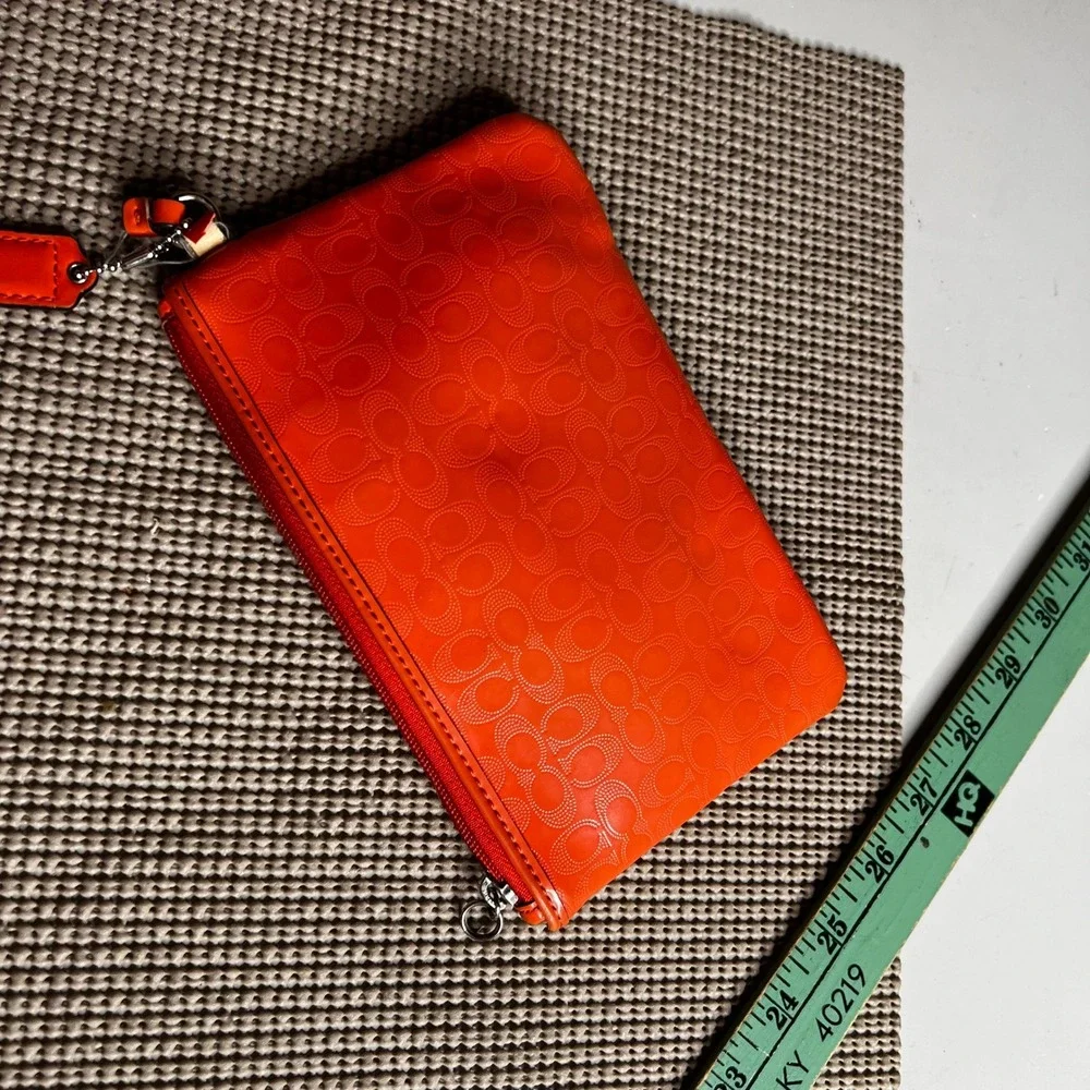 Coach Orange Patent Leather Signature C Monogram Heart Wristlet Pouch
